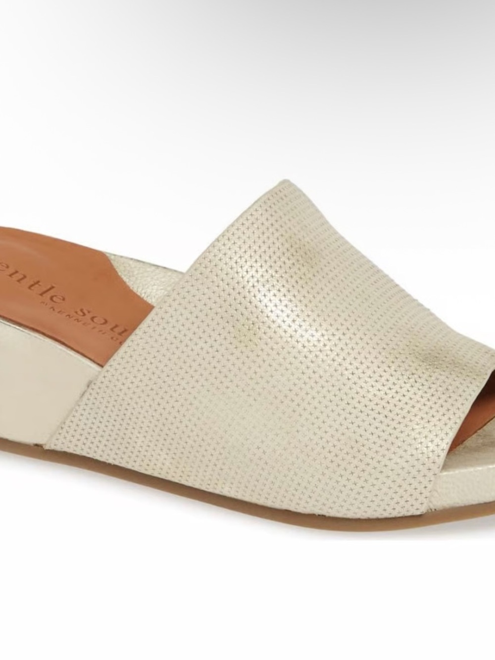Brand new gentle souls Perforated Metallic Cream Slide Mule